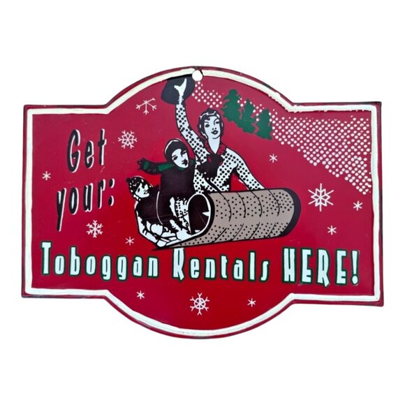 Toboggan Rides Vintage Tin Metal Sign 12" x 9" Holiday Decor - Picture 1 of 3
